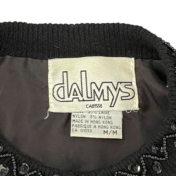 Vintage Dalmy’s Beaded Cardigan Black Wool Blend Christmas Women's M - Picture 8 of 12